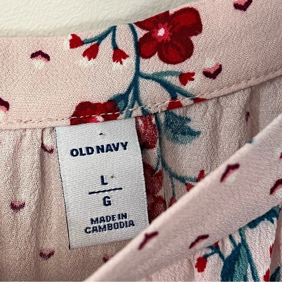 Old Navy Relaxed Baby Pink Floral-Print Boho Square Neck Blouse - Sz L Spring - Picture 5 of 6